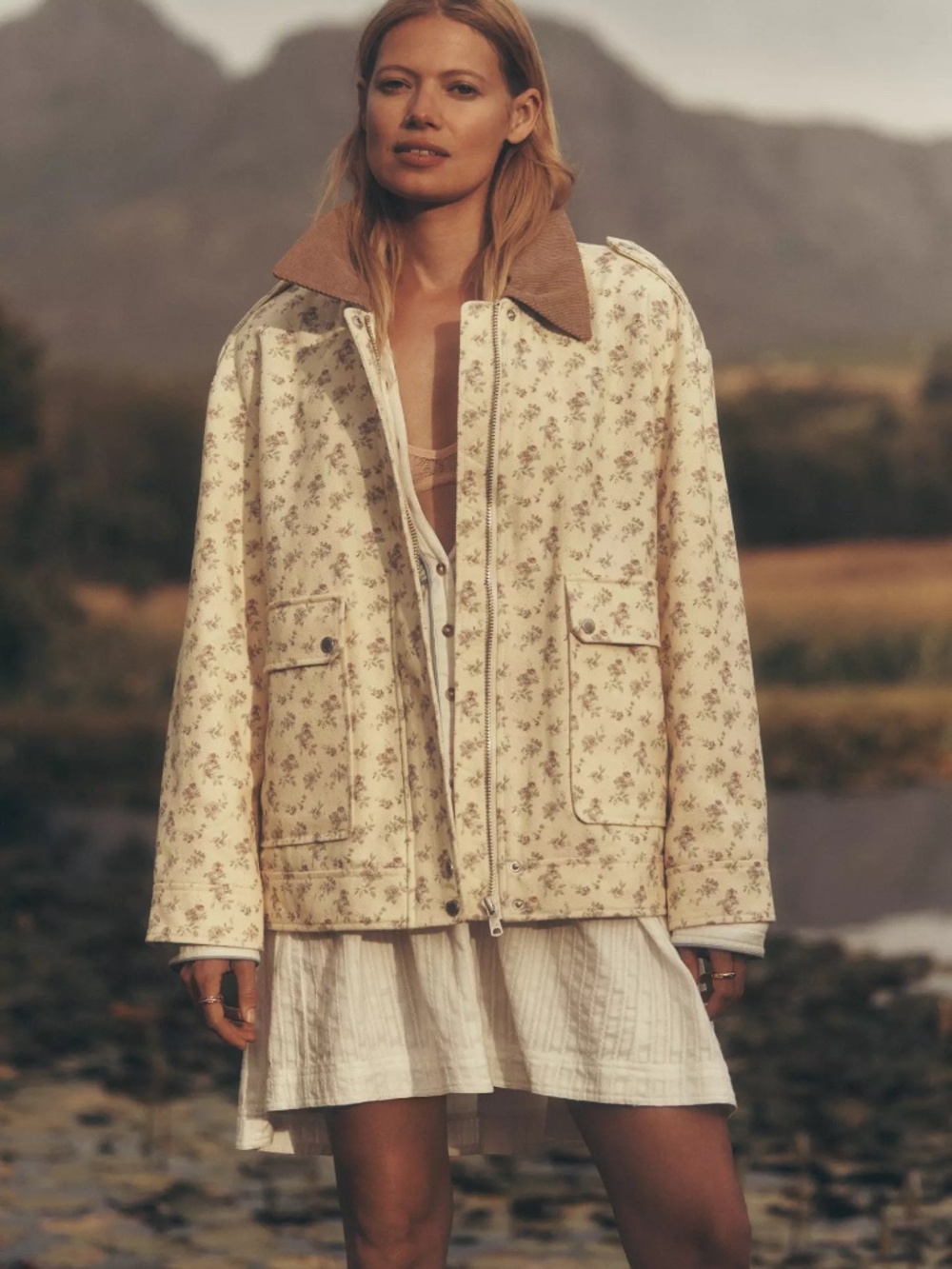 Anthropologie Avec Les Filles Floral Utility Jacket Yellow with Floral Pattern